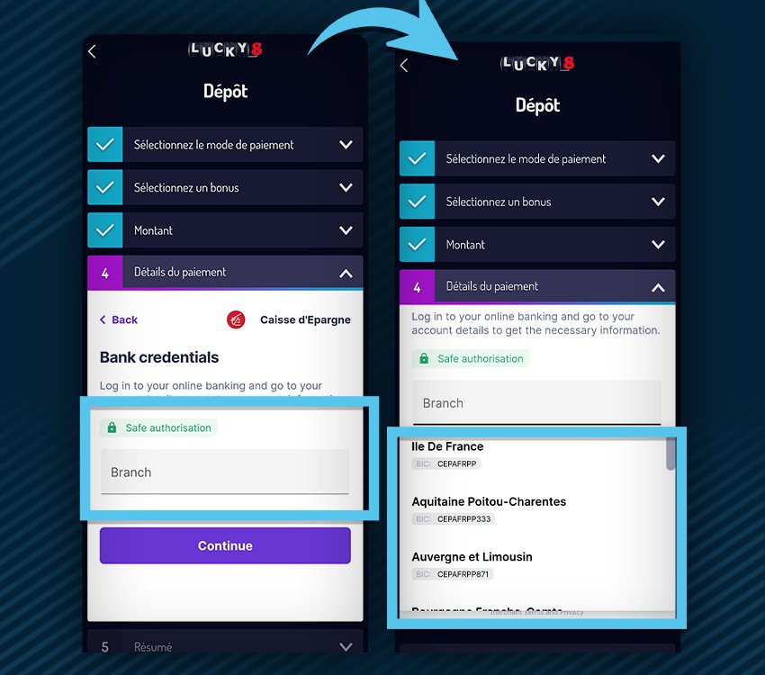 lucky8 comment deposer virement instantane etape 6