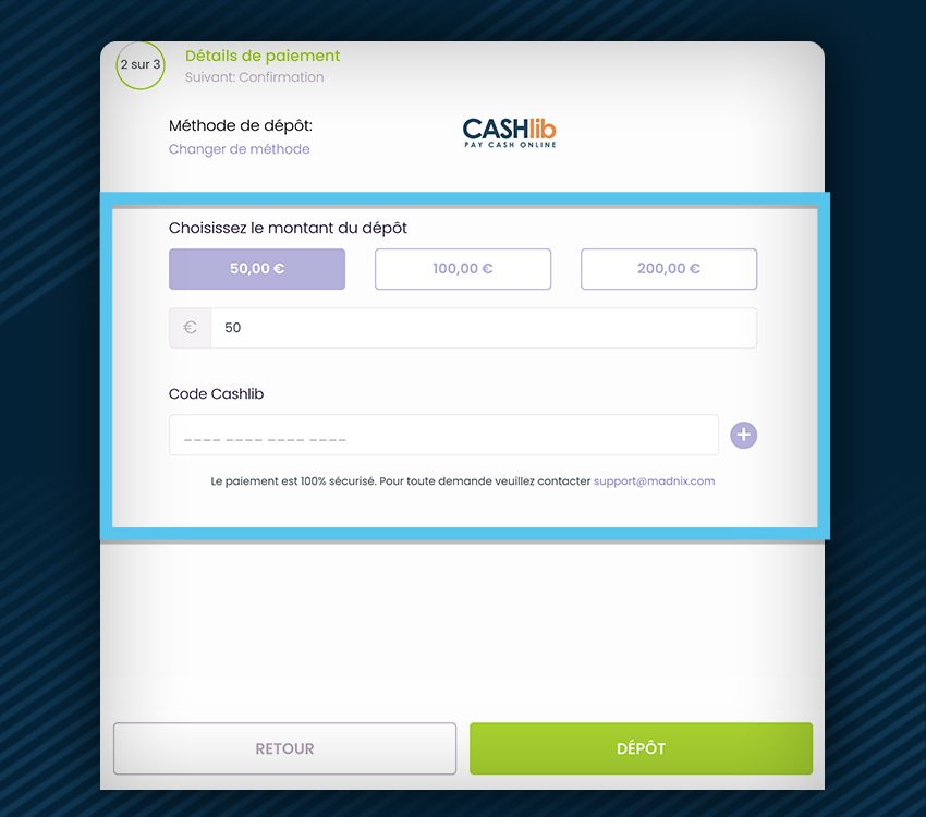 madnix casino comment deposer cashlib etape 2