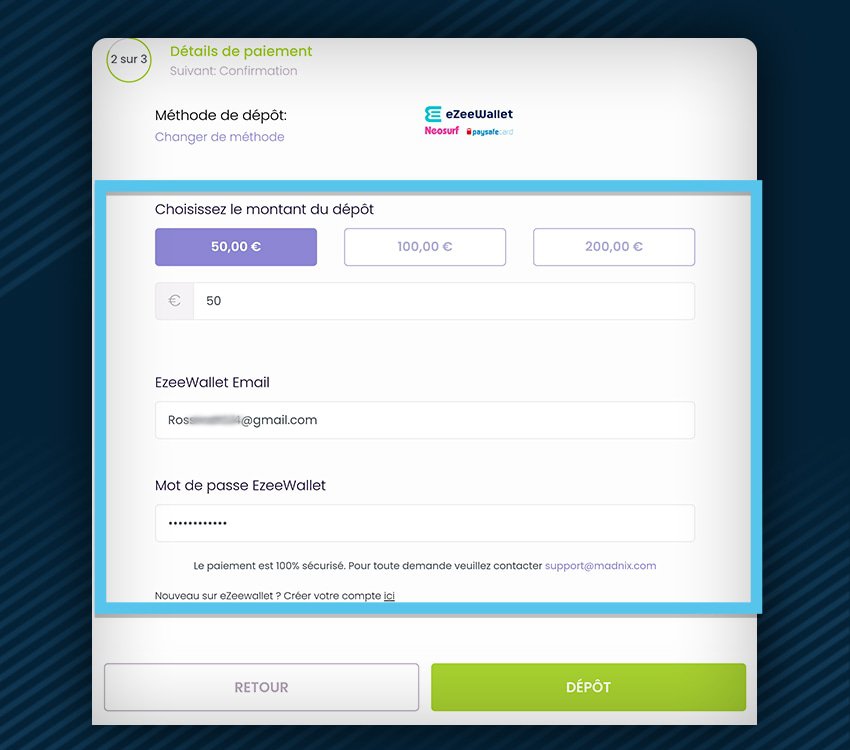madnix casino comment deposer ezeewallet etape 2