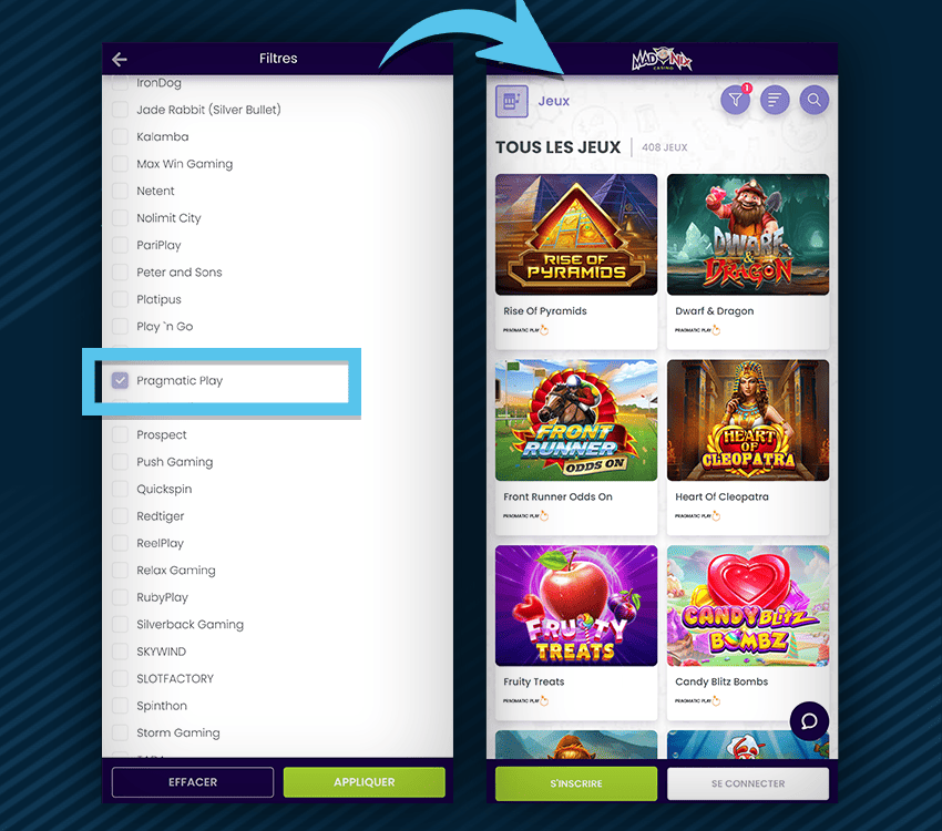 filtre de madnix casino