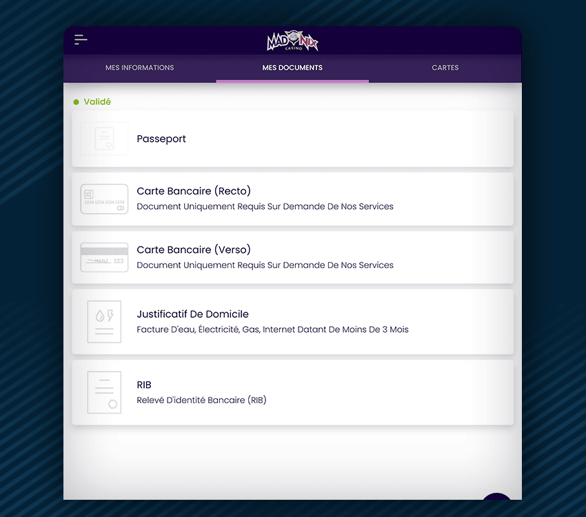 procédure de vérification d'identité madnix casino