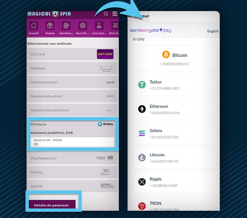 magical spin casino comment deposer crypto etape 1