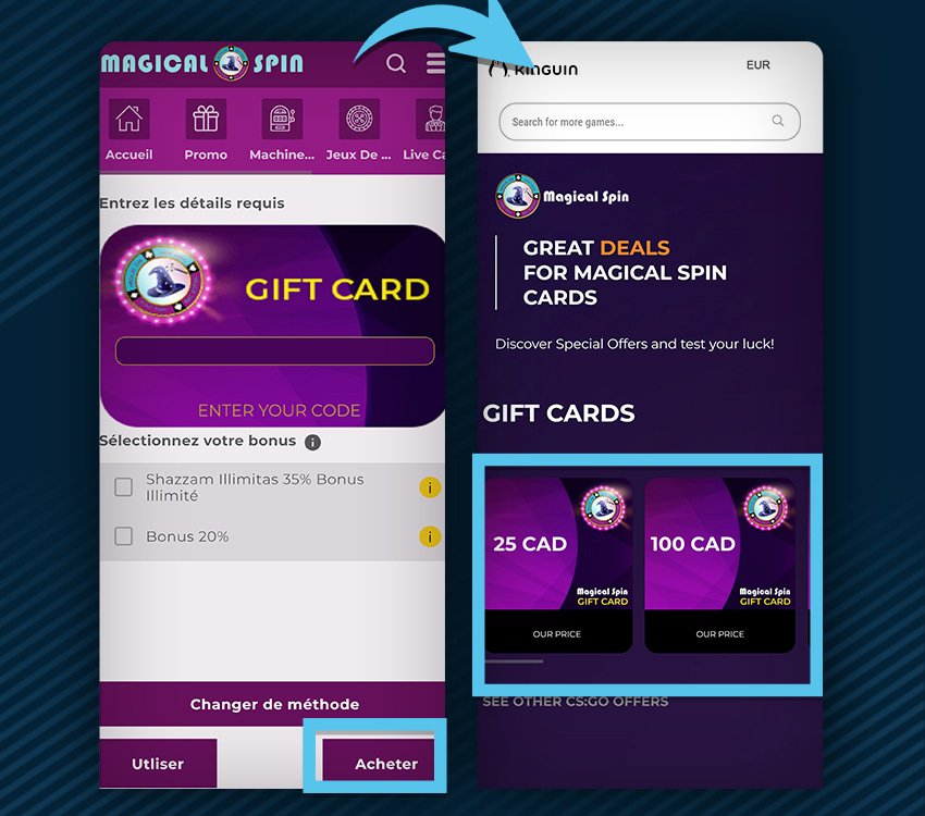 magical spin casino comment deposer gift card etape 2