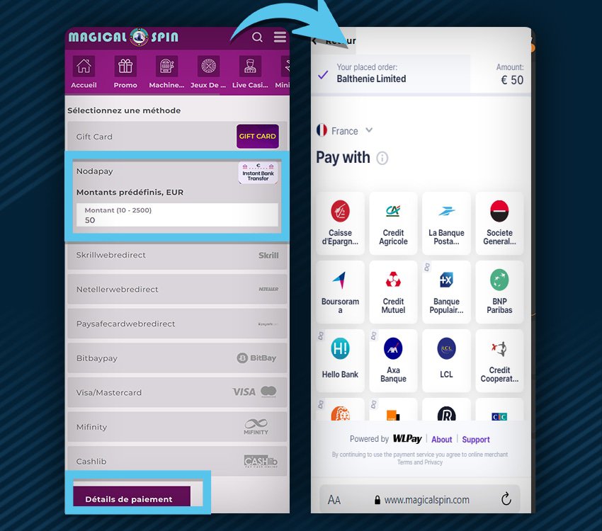 magical spin casino comment deposer nodapay etape 1
