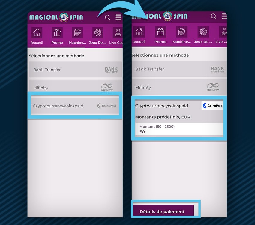 magical spin casino comment retirer cryptomonnaies etape 1