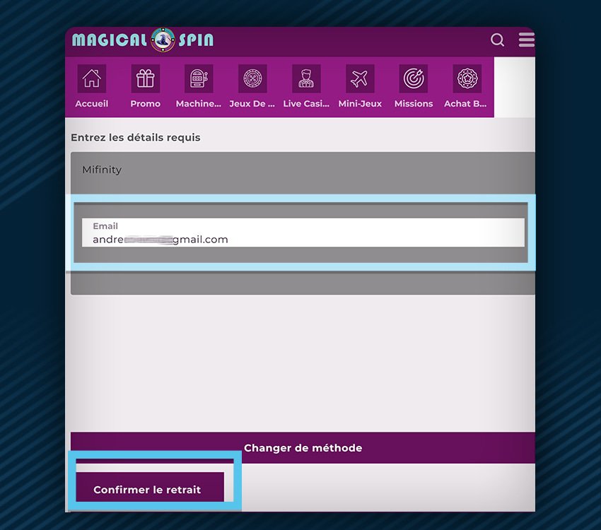 magical spin casino comment retirer mifinity etape 2