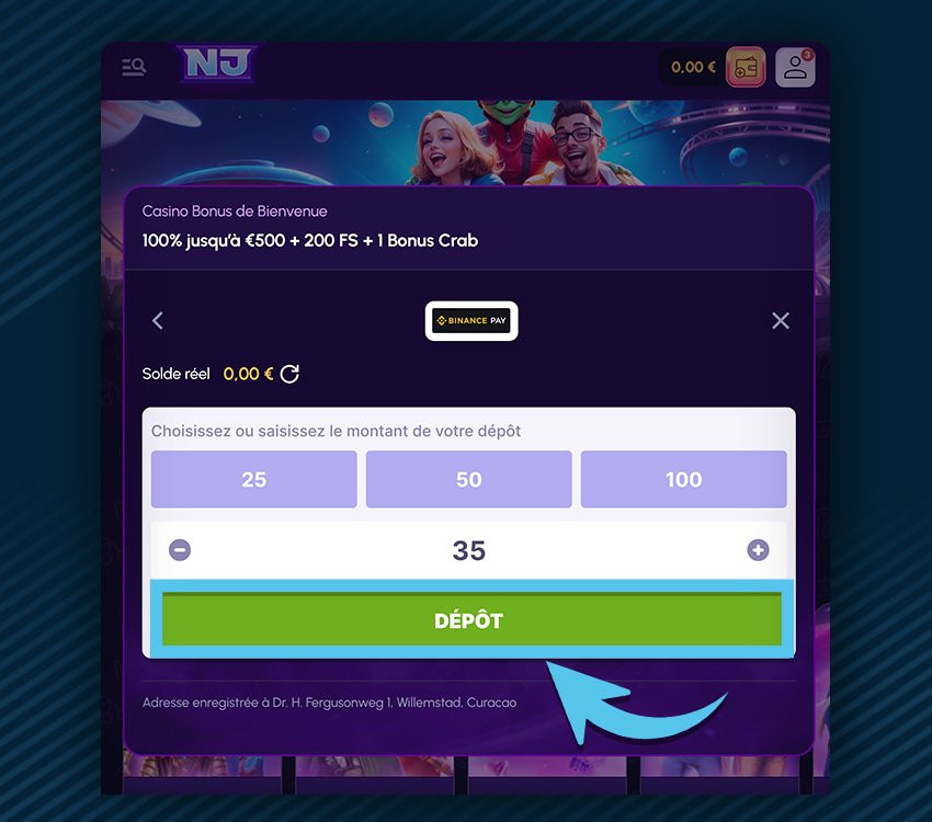 nova jackpot comment deposer binance pay etape 2