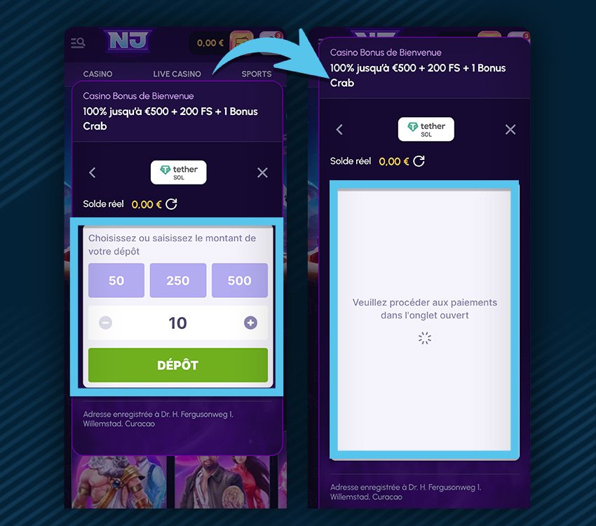 nova jackpot casino comment deposer tether etape 2