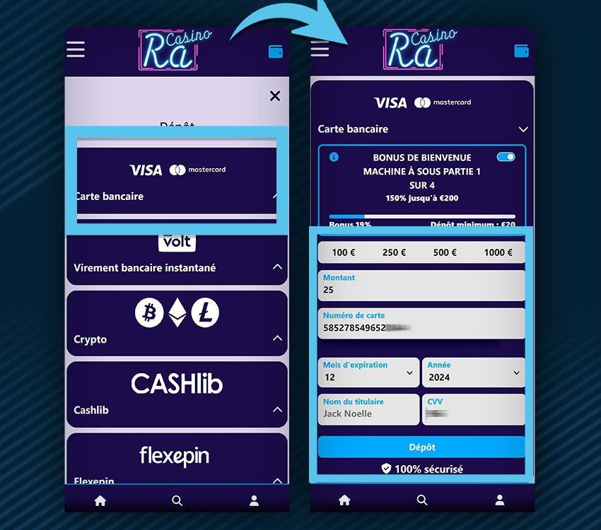 ra casino comment deposer carte credit etape 1