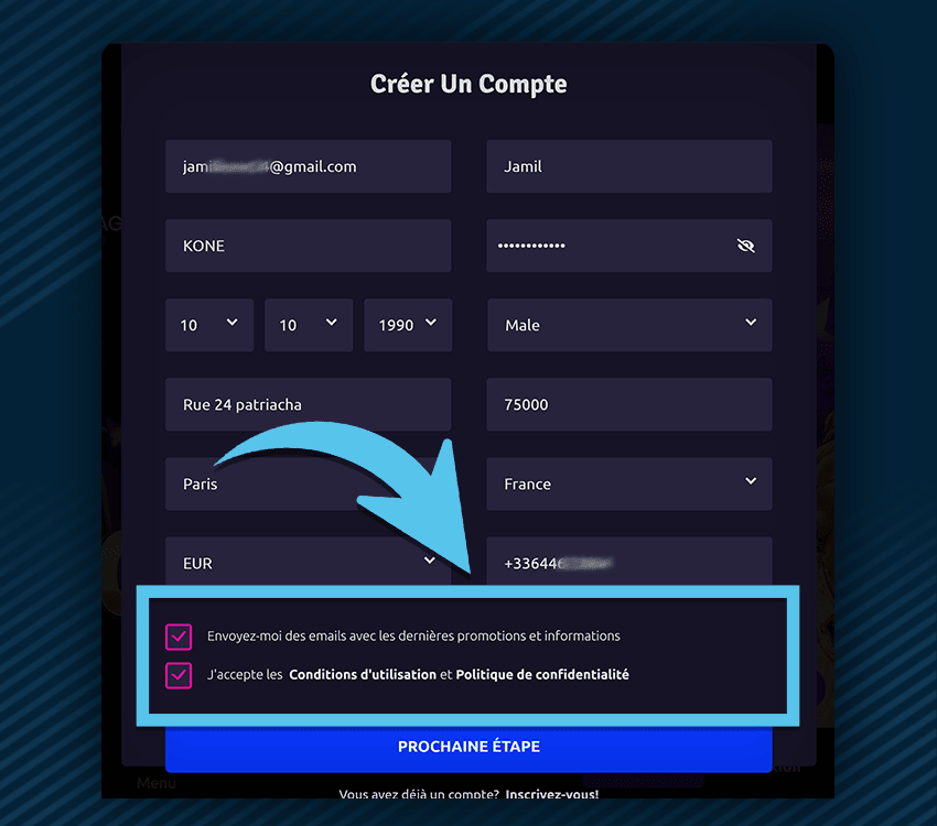 rizz casino comment s'inscrire etape 3