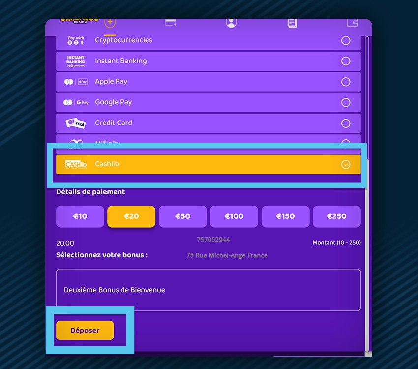 simsinos casino comment deposer cashlib etape 1