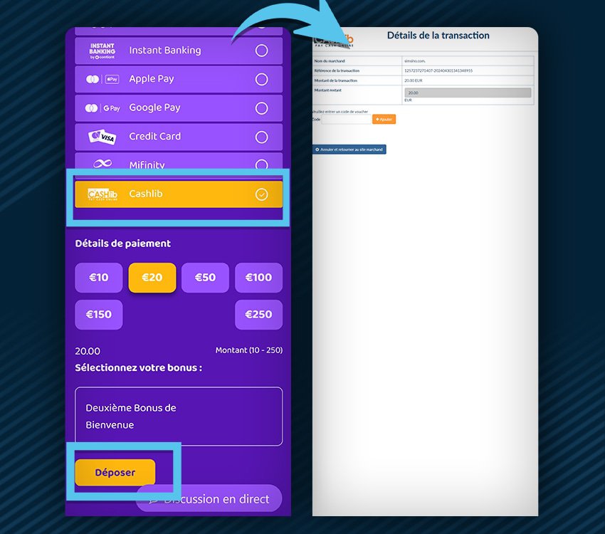 simsinos casino comment deposer cashlib etape 2