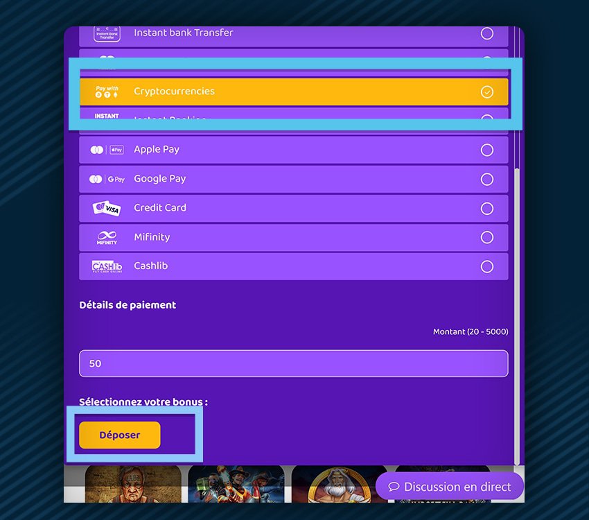 simsinos casino comment deposer cryptomonnaies etape 1