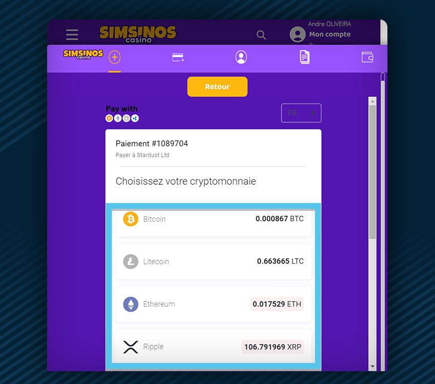 simsinos casino comment deposer cryptomonnaies etape 2