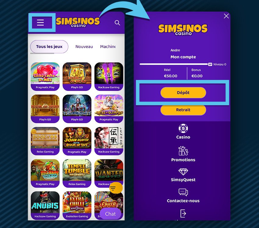 simsinos casino comment deposer etape 1