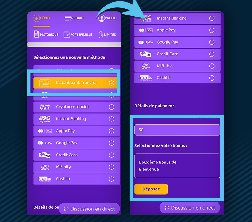 simsinos casino comment deposer instant bank transfer etape 1