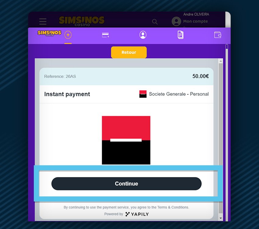 simsinos comment deposer instant banking etape 4