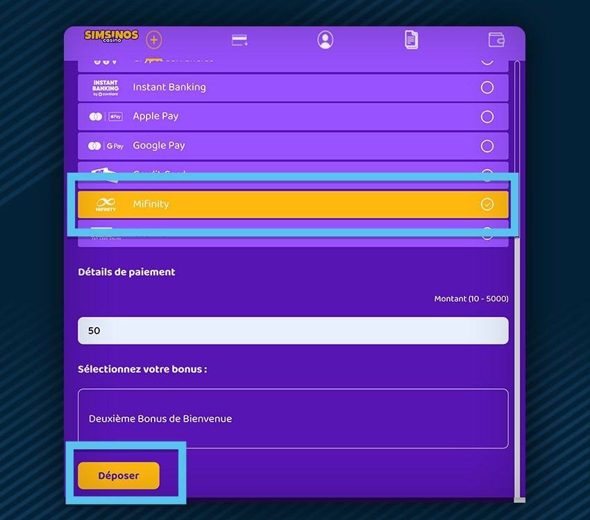 simsinos casino comment deposer mifinity etape 1