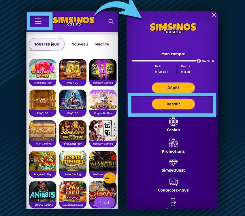 simsinos casino comment retirer etape 1