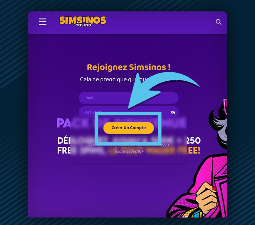 comment s'inscrire sur simsinos casino etape 1