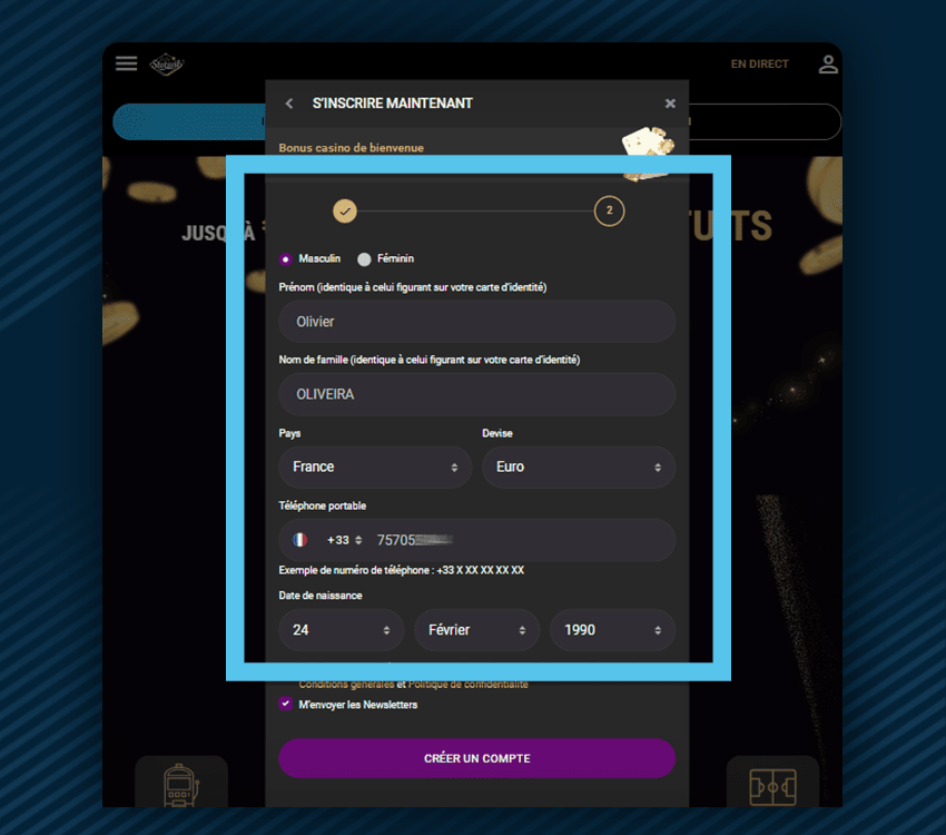 comment s'inscrire sur slotsvil casino etape 4