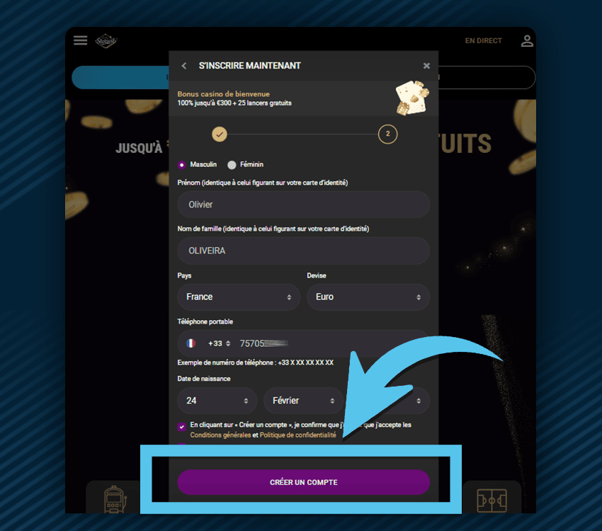 comment s'inscrire sur slotsvil casino etape 6