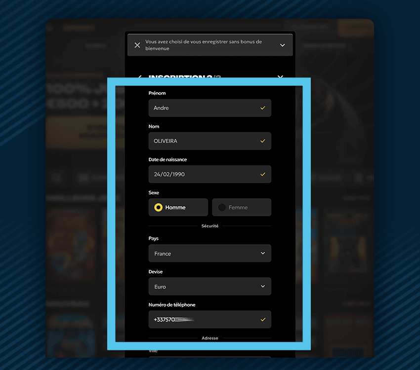 spinsy casino comment s'inscrire etape 4