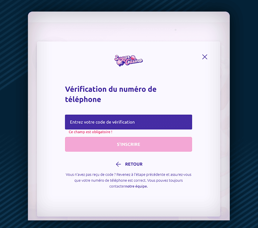 comment s'inscrire sur sugar casino etape 3