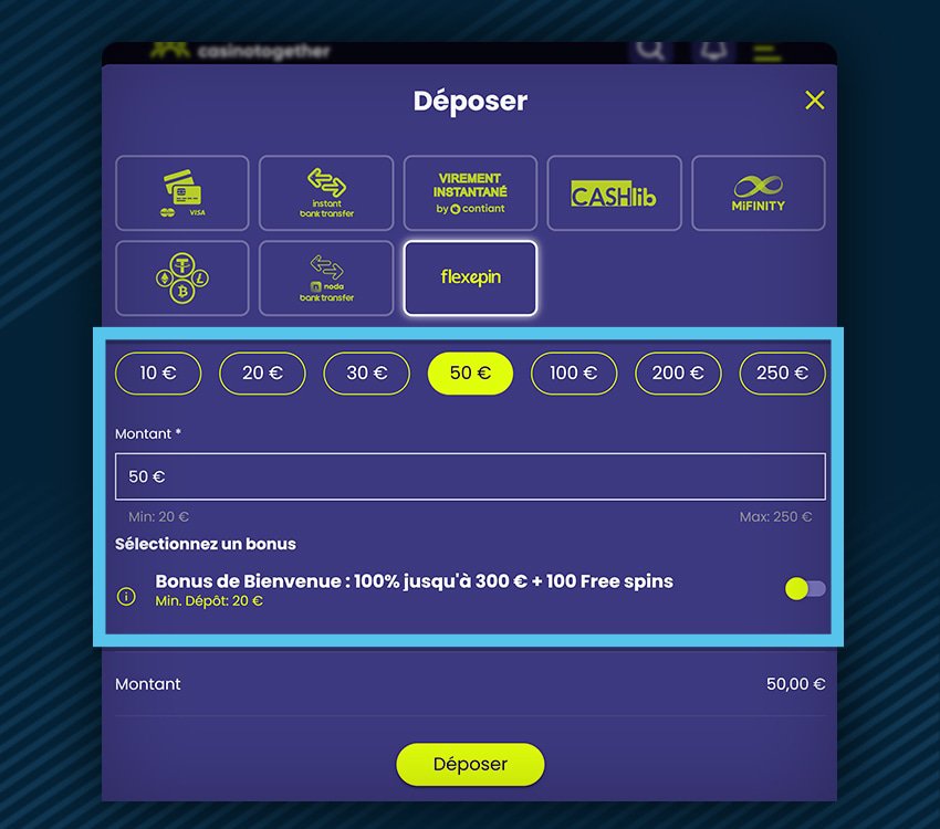 together casino comment deposer flexepin etape 1