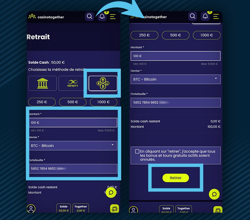 together casino comment retirer cryptomonnaies etape 1