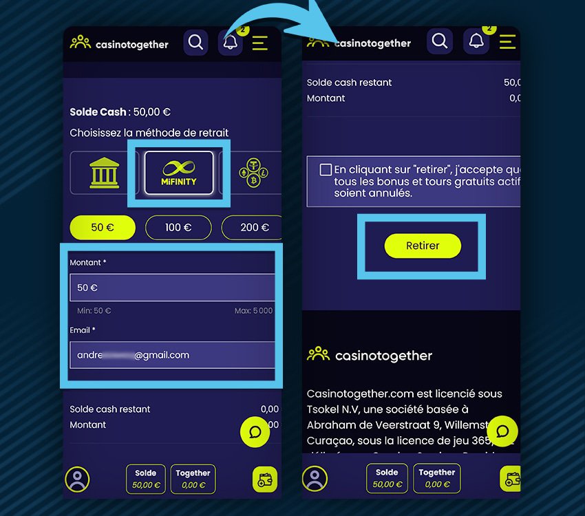 together casino comment retirer mifinity etape 1