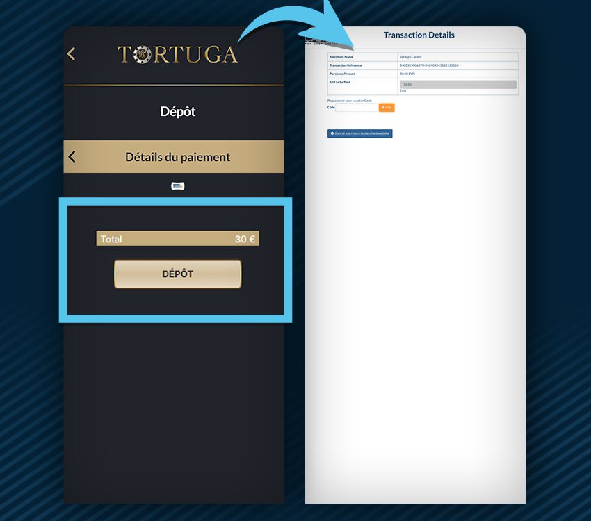 tortuga casino comment deposer cashlib etape 1