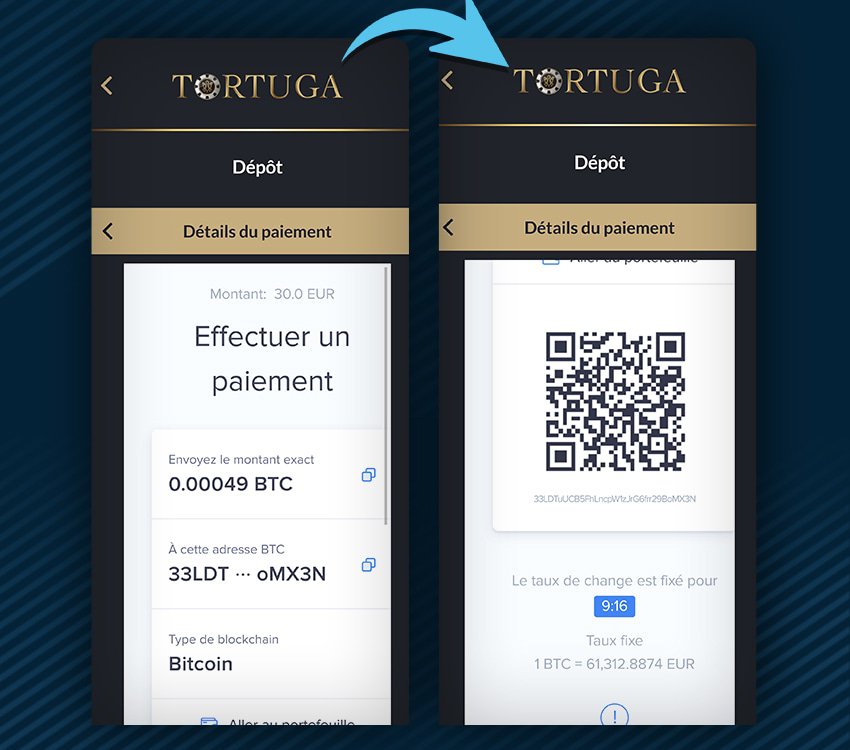 tortuga casino comment deposer crypto etape 2