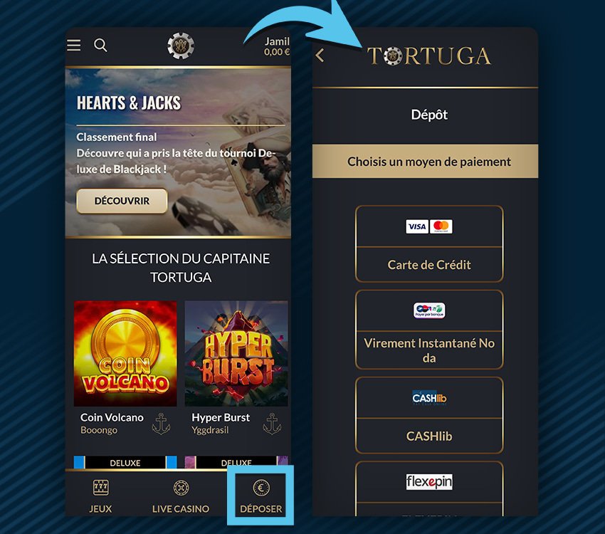 tortuga casino comment deposer etape 2