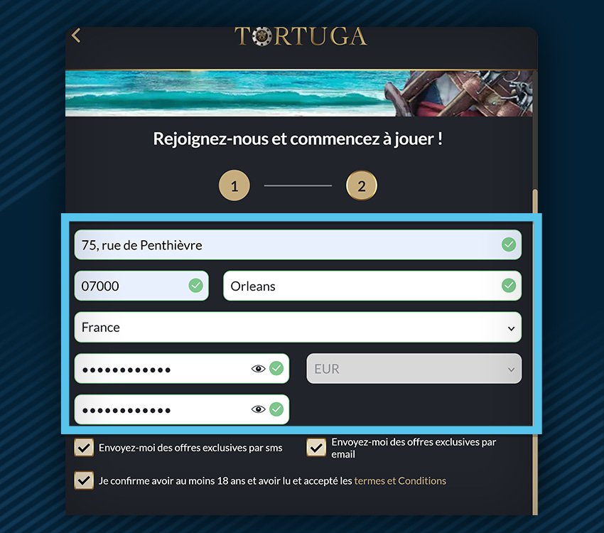 tortuga casino comment s'inscrire etape 3