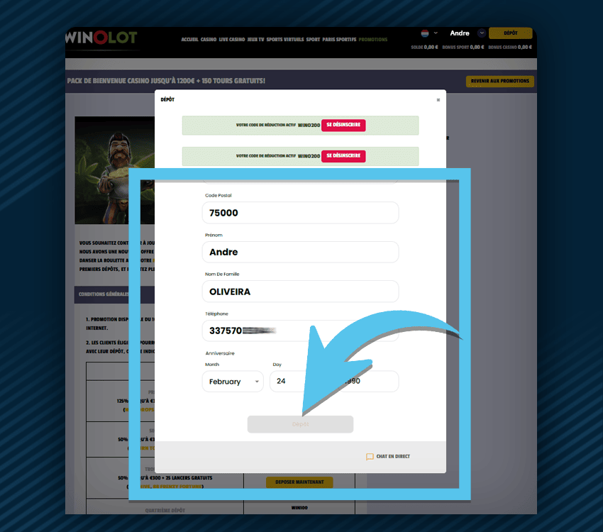 winolot casino comment reclamer bonus etape 6