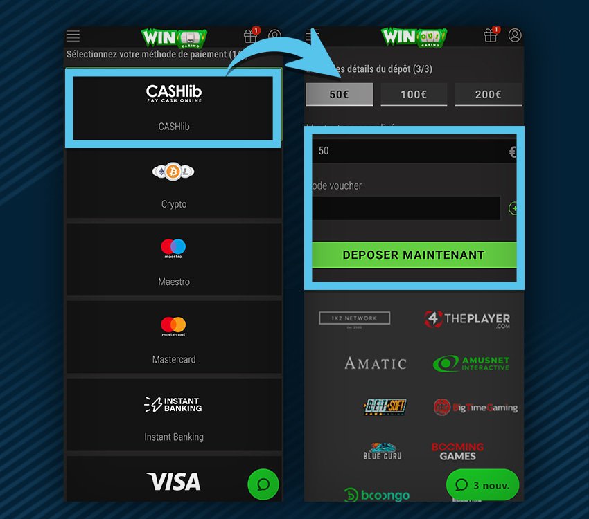 winoui casino comment deposer cashlib etape 1