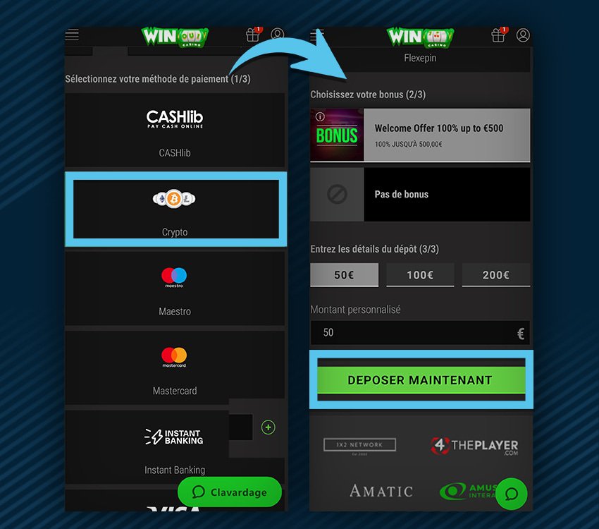 winoui casino comment deposer cryptomonnaies etape 1