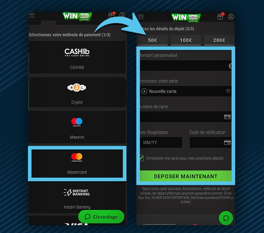 winoui casino comment deposer mastercard etape 1