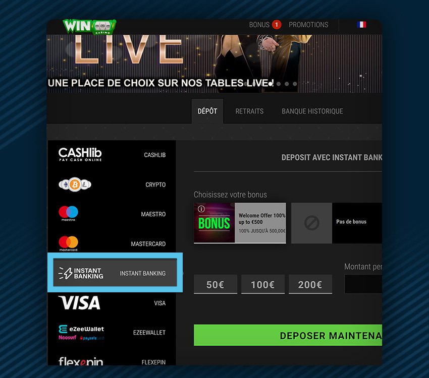 winoui casino comment deposer virement bancaire etape 1