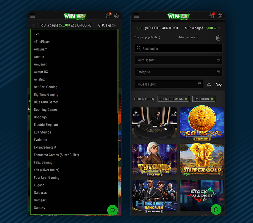 winoui casino filtre jeux