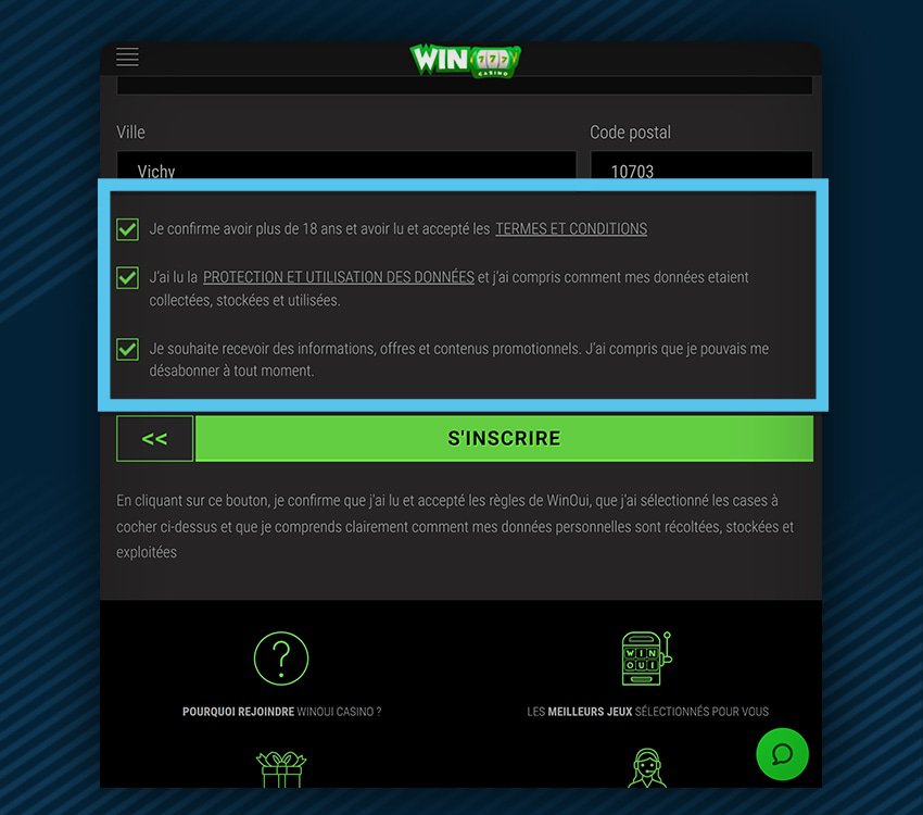 winoui casino comment s'inscrire etape 5