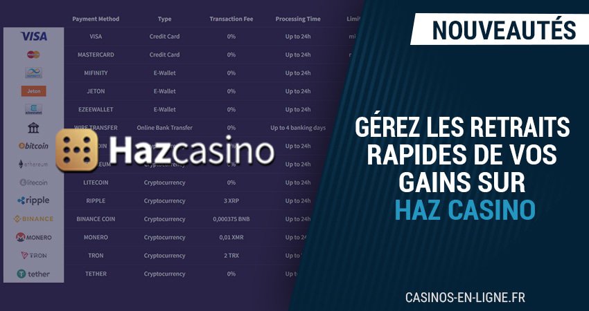 comment retirer immédiatement les gains sur haz casino