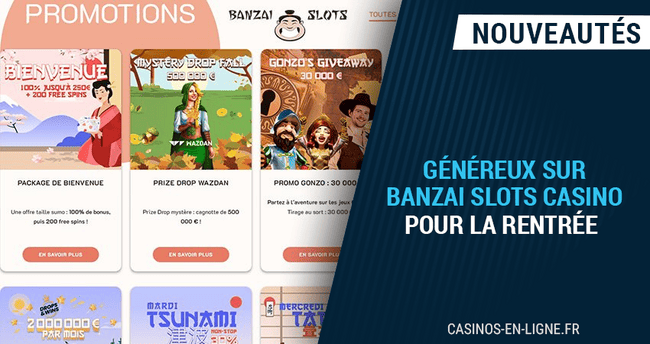 démarrez la rentrée avec de généreux bonus sur banzai slots casino