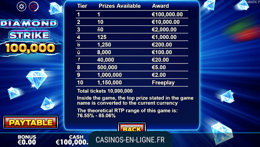 diamond strike scratchcard screenshot 2