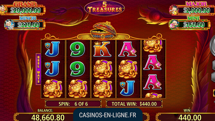 interface du jeu 5 treasures