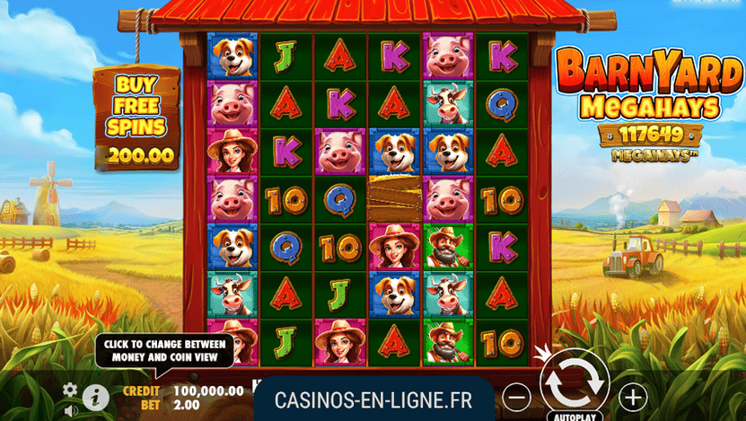 interface du jeu barnyard megahays megaways