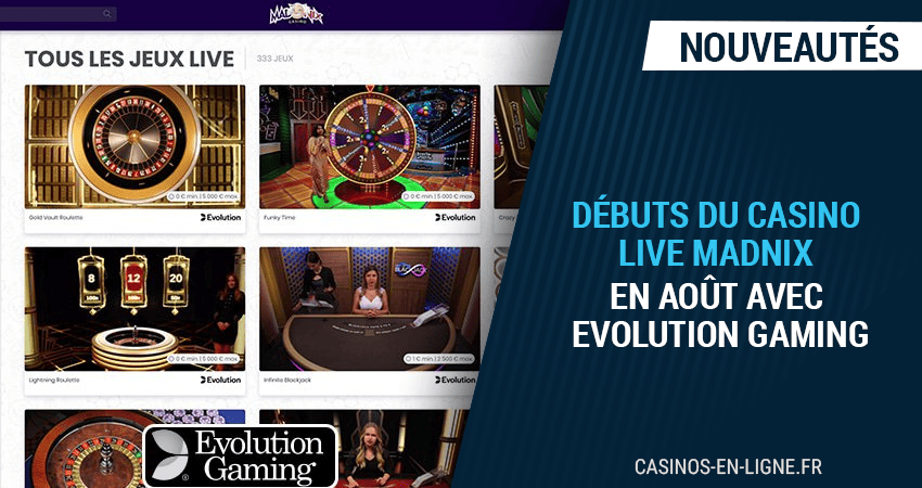 madNix casino lance son casino live en août avec evolution gaming